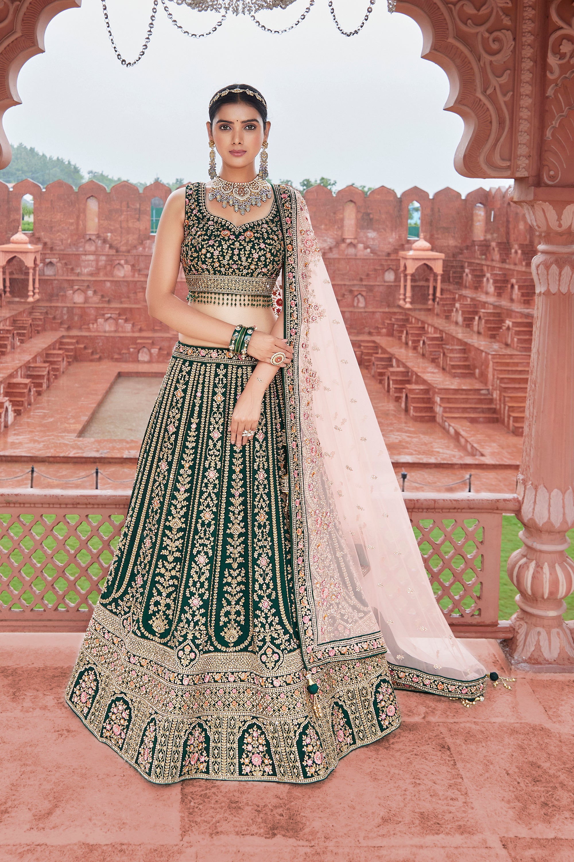 Bridal Choli | Red lehenga, Bottle green blouse, Fashion