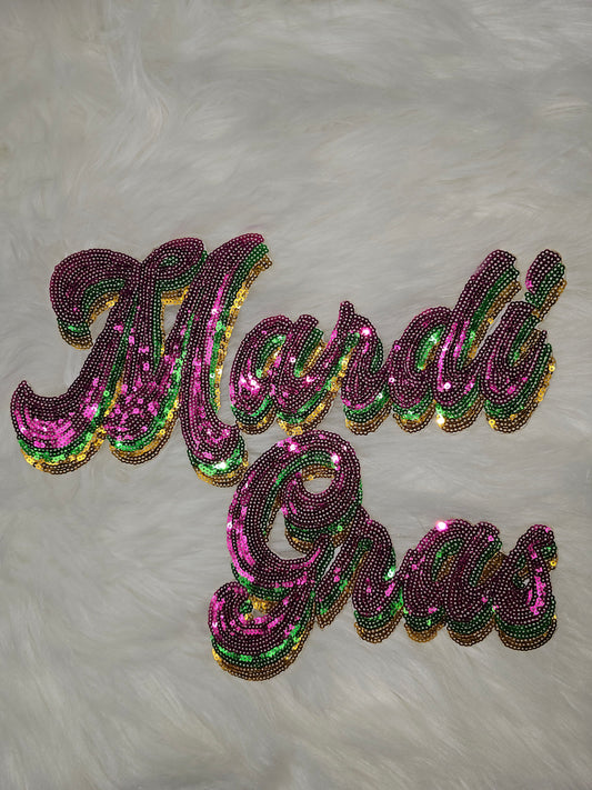 Large Mardi Gras Sequin and Chenille Combo Embroidery Iron On Gold Gli –  Scratch Decor