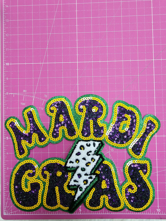 Purple Mardi Gras Mask Chenille Gold Glitter Iron On Patch – Scratch Decor