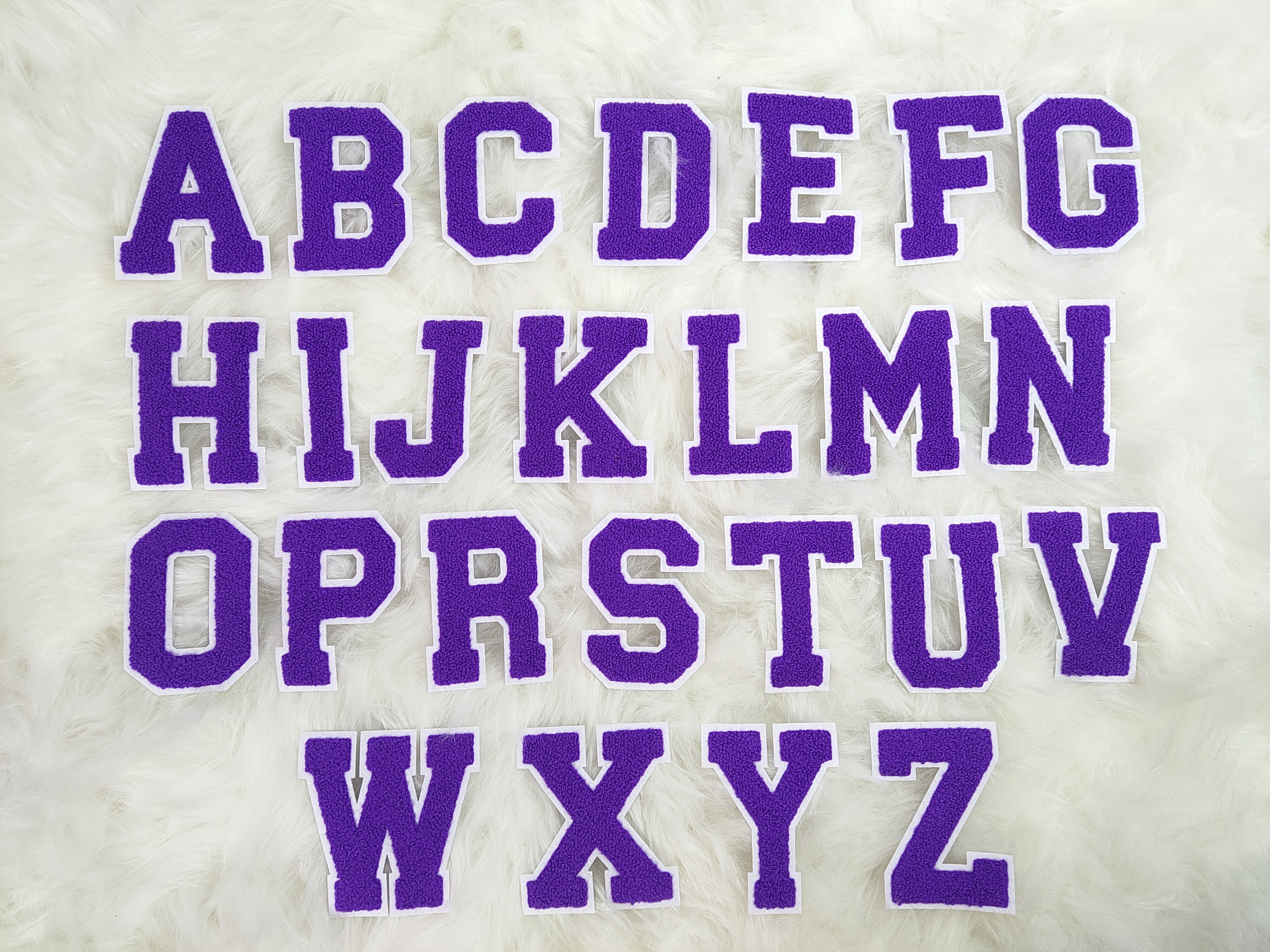 Purple Chenille on Felt Iron On Letter Patches