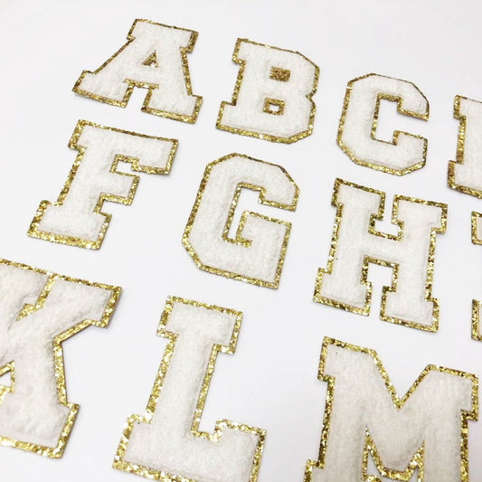 Red Chenille Iron On Gold Glitter Letter Patches – Scratch Decor