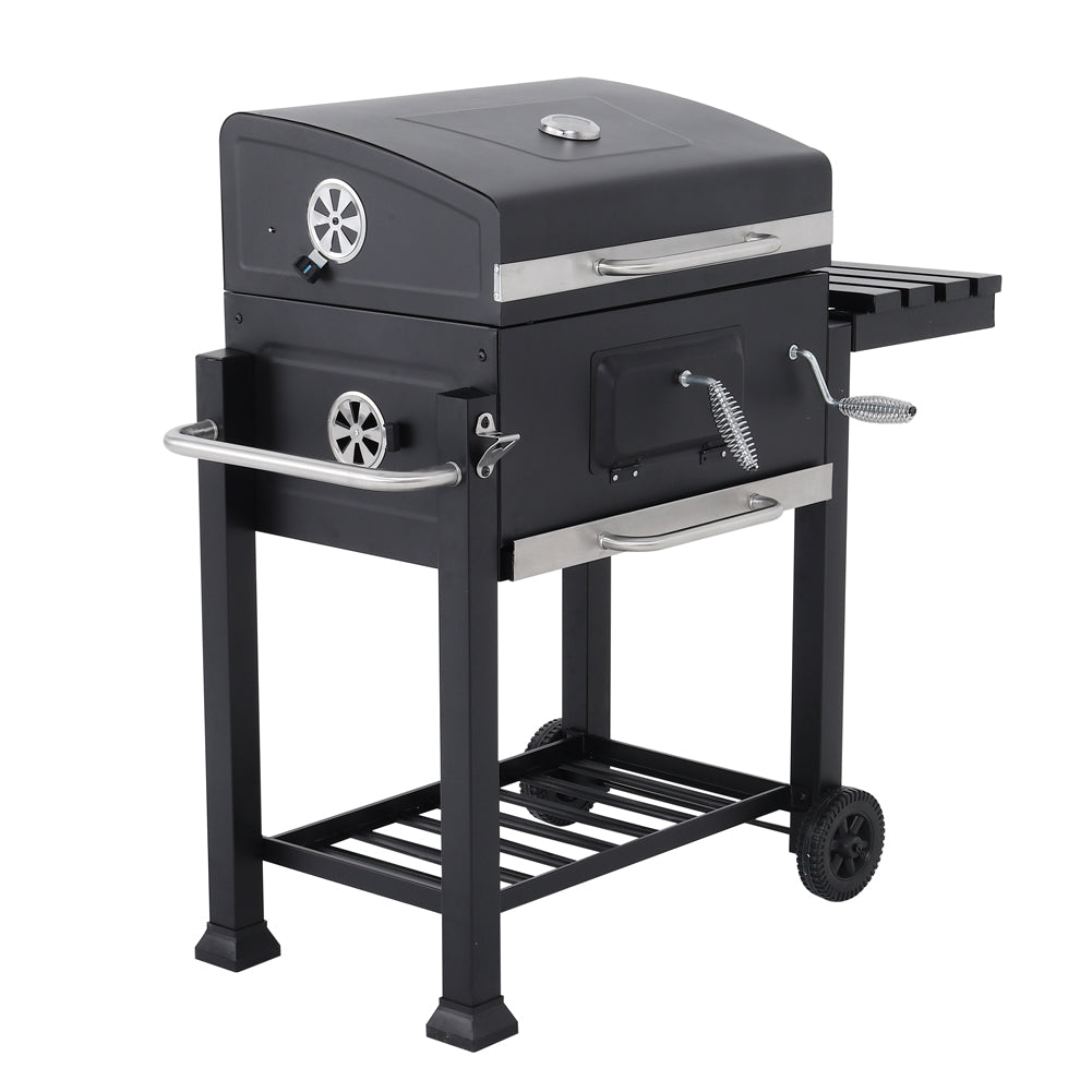 Image of Outdoor Portable Charcoal BBQ Grill with Side Shelf and Wheels