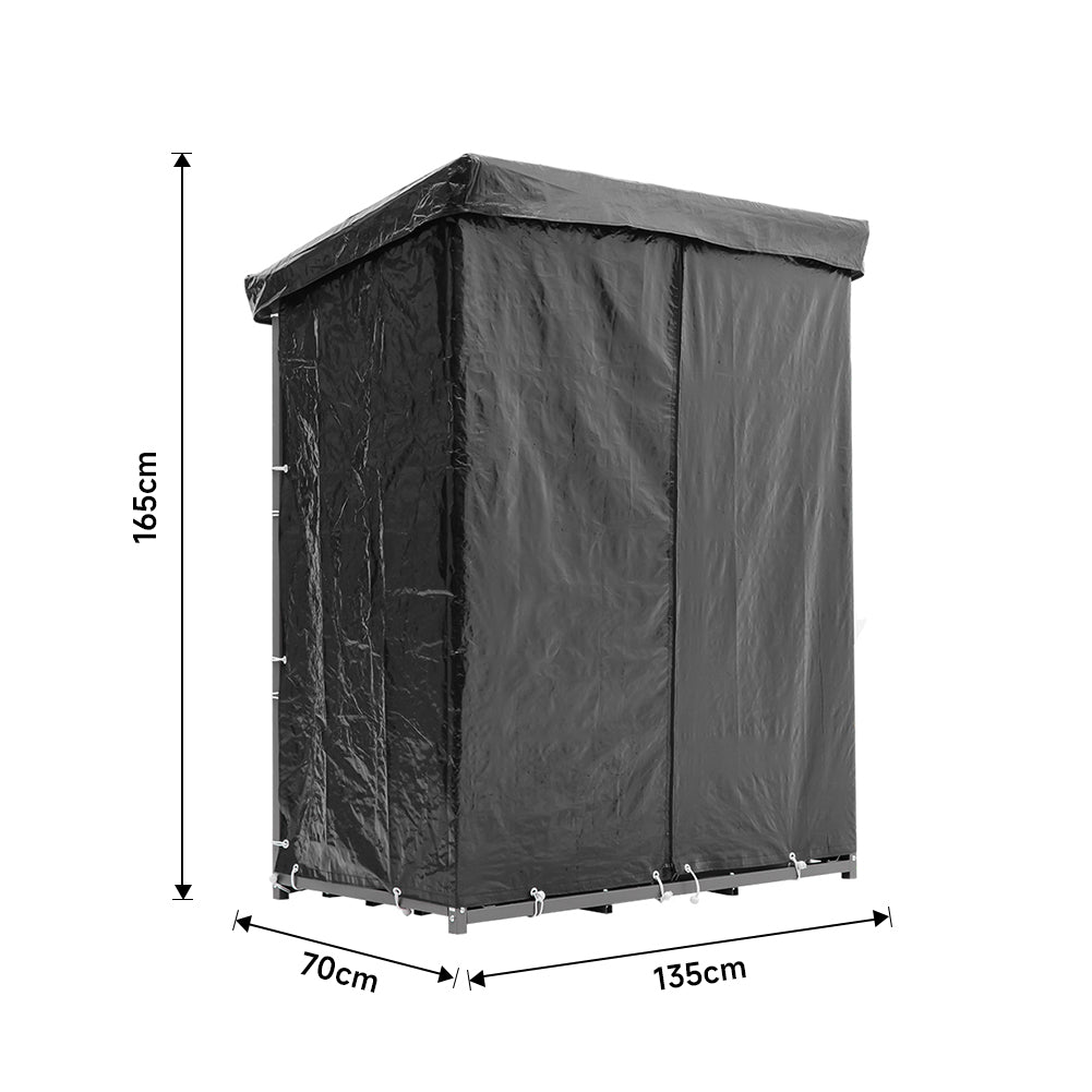 70CM Depth Metal Garden Firewood Rack Storage Shed with Roof and Cover from HAO Direct