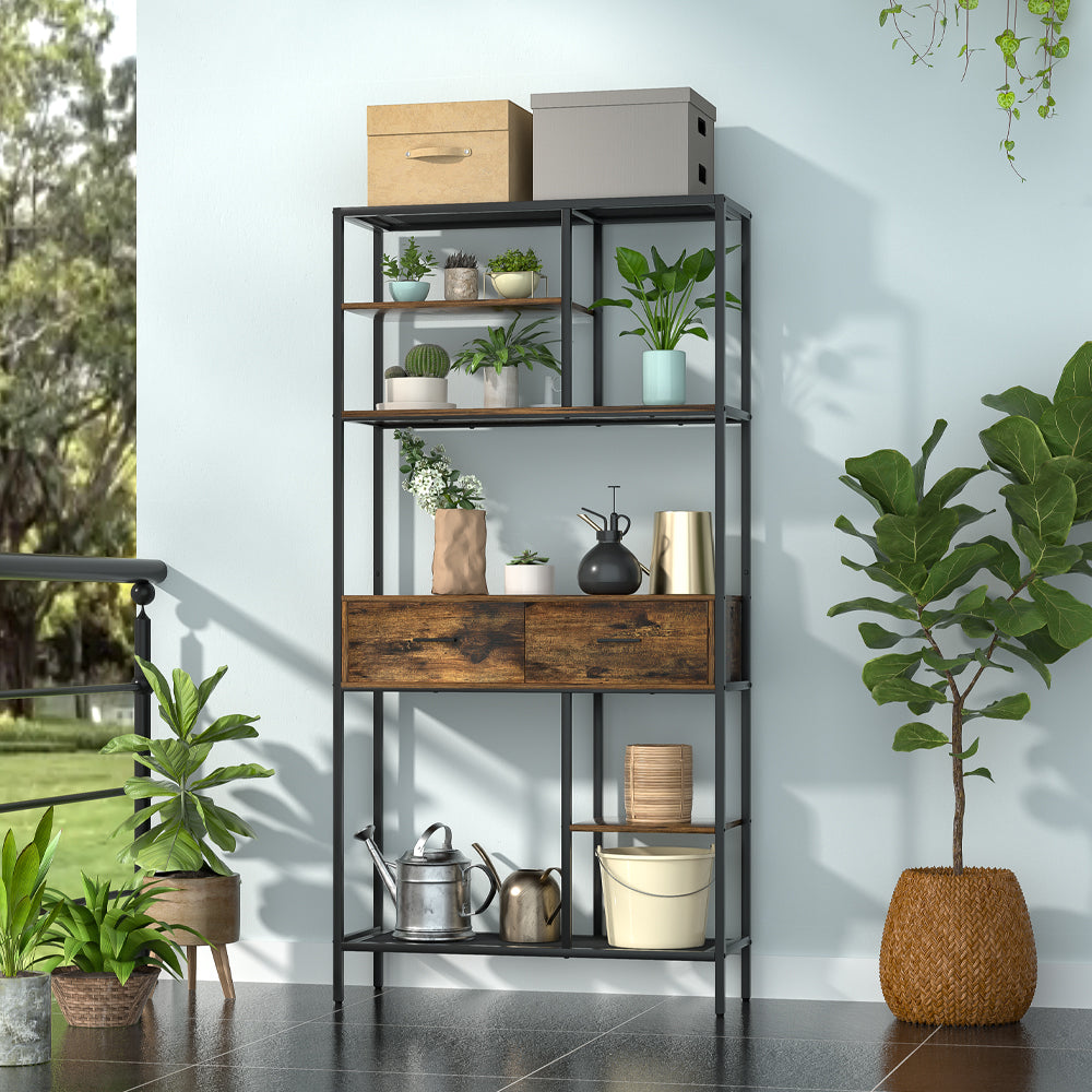 6-Tiered Metal-Framed Storage Shelf with 2 Drawers from HAO Direct