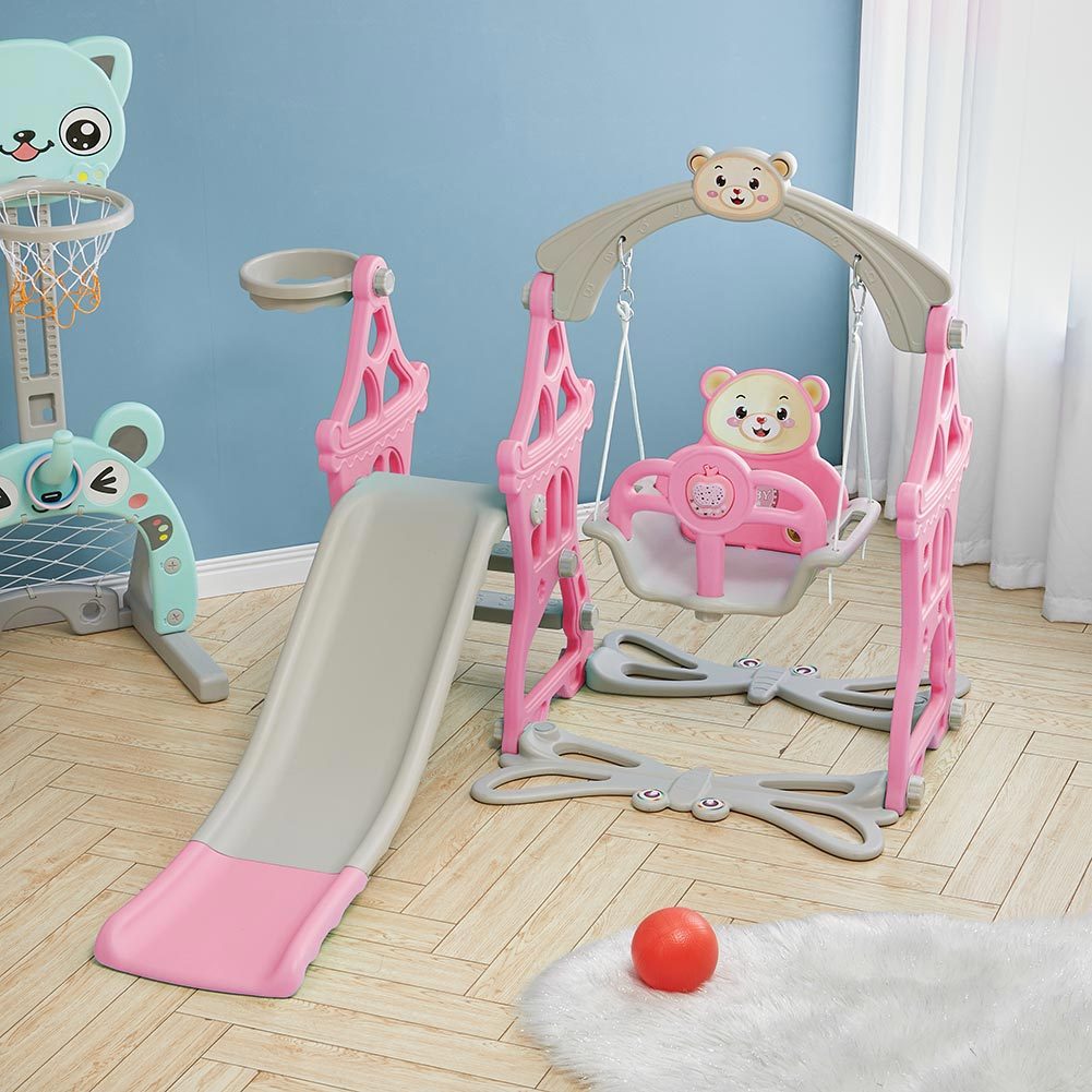 Cute Bear Pattern Children's Swing and Slide Set