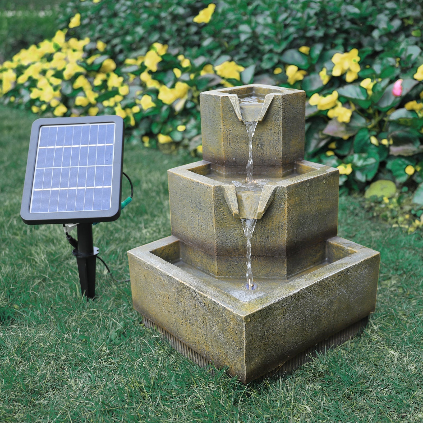 Image of 3-Tiered Garden Water Fountain with LED Lights