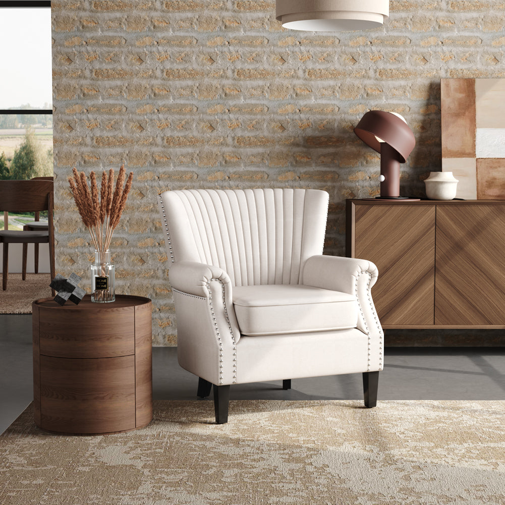 Beige Linen Upholstered Armchair from HAO Direct