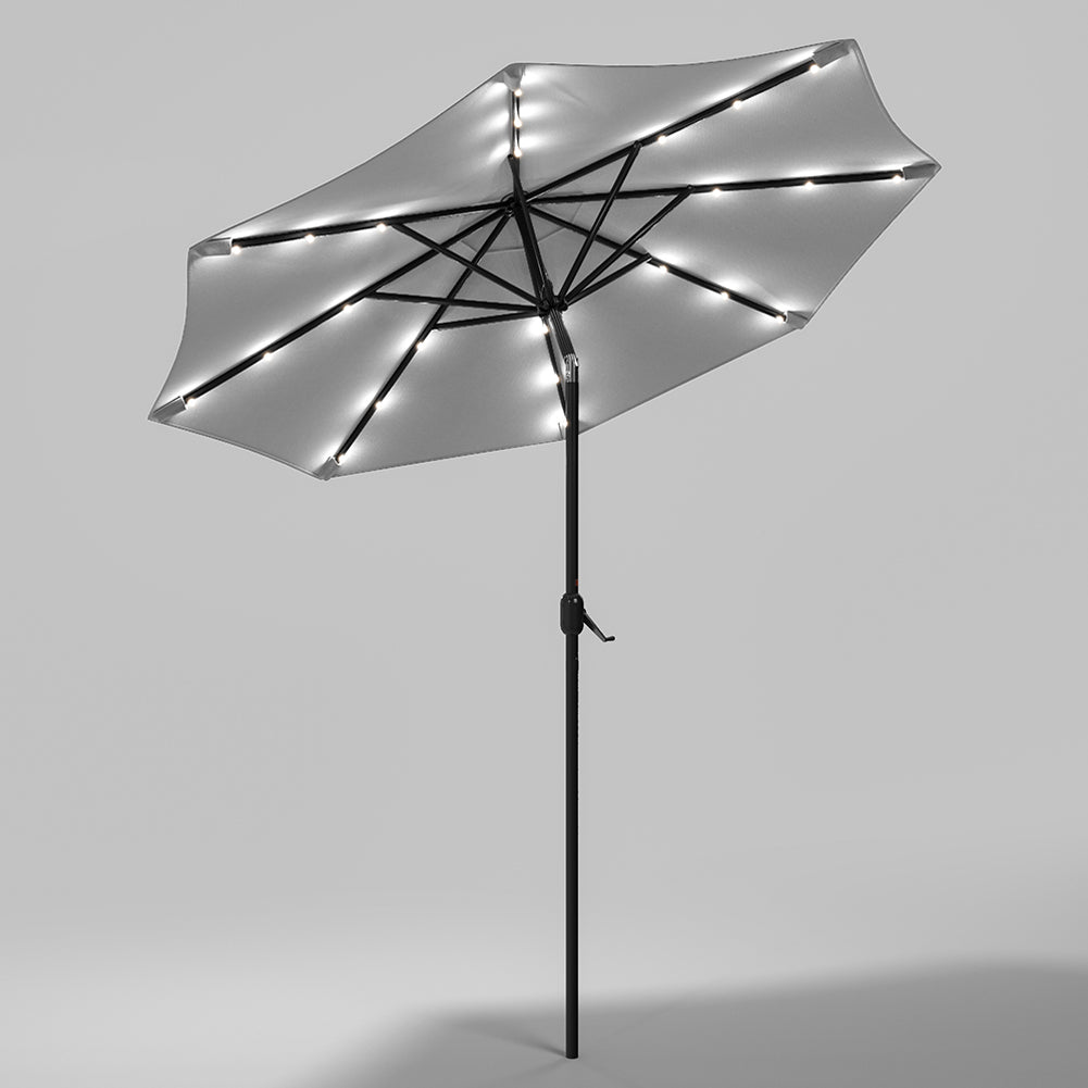Image of Light Grey Outdoor Crank Lift Parasol Umbrella with LED Lights