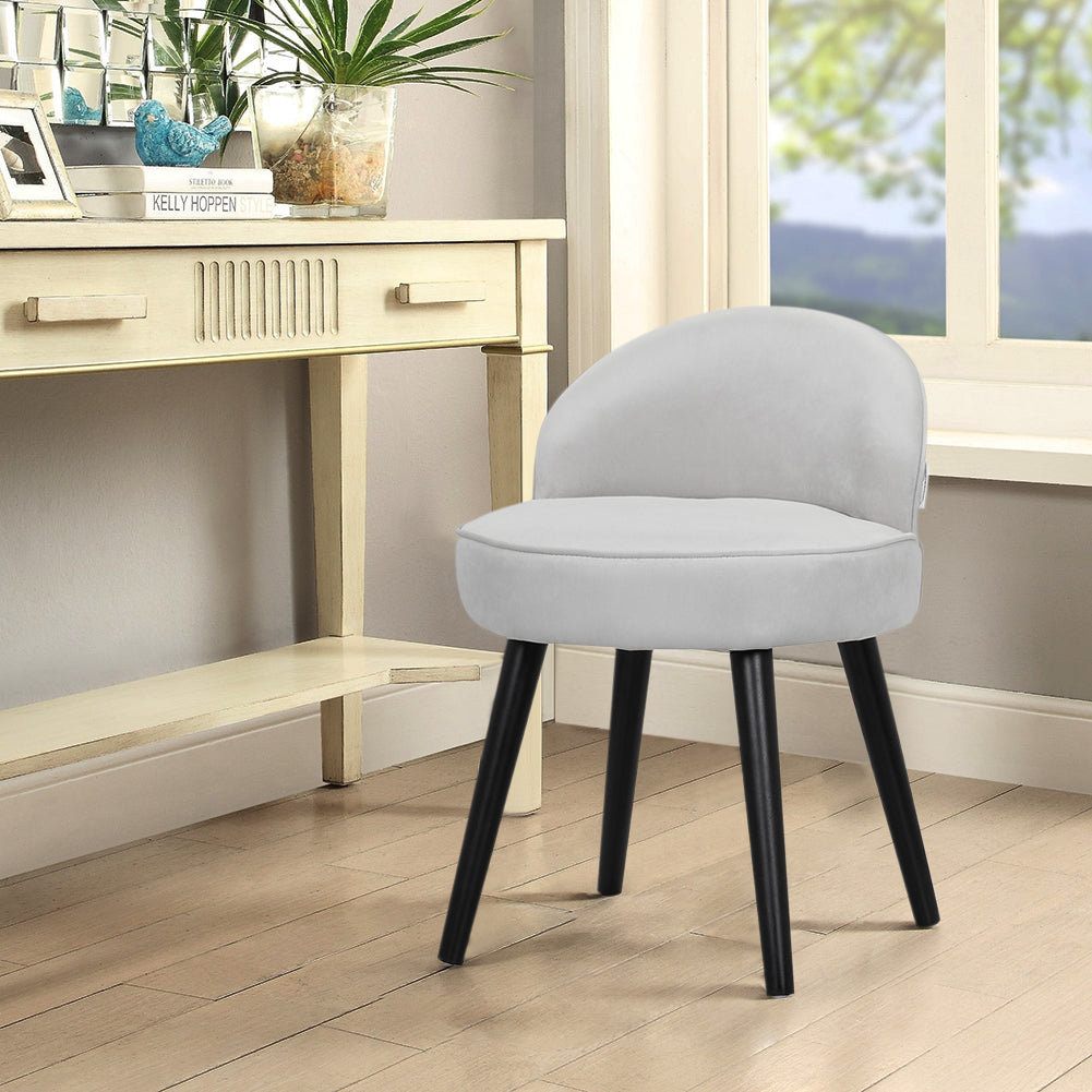 Image of Velvet Upholstered Dressing Stool with Wooden Legs