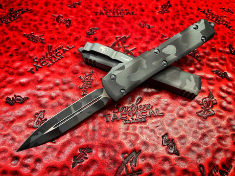 Microtech Ultratech Out The Front Automatic Pocketknife - Urban Gray Camo Double Edge Dagger
