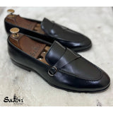 BLACK CALF LOAFERS WITH STRAP