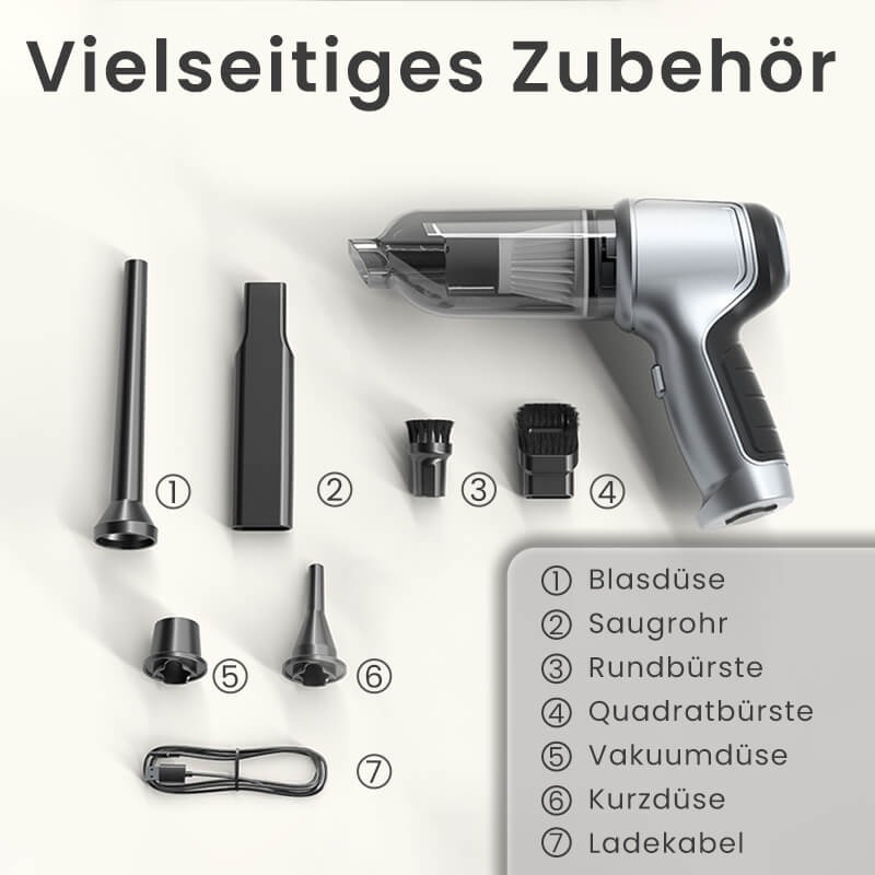 4-in-1 Handstaubsauger. Reinigen, Blasen, Aufblasen und mehr