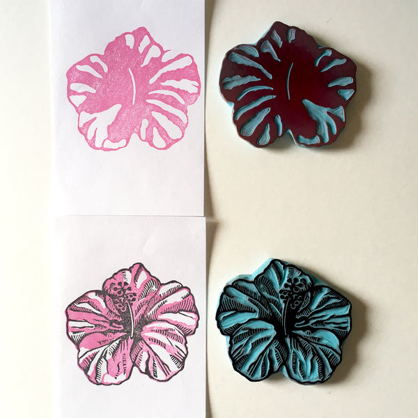 Hibiscus rubber stamp, set of 2 stamps