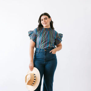 Jennifer Stripe Flutter Sleeve Top - The Tailored Goose