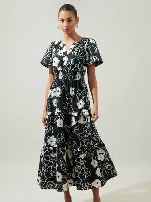 Farrah Black Floral Tiered Maxi Dress - The Tailored Goose