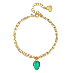 Green Leaf Gold Chain Bracelet - The Tailored Goose