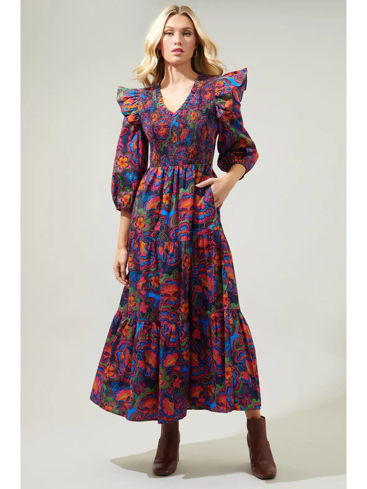 Midnight Floral Smocked Maxi Dress