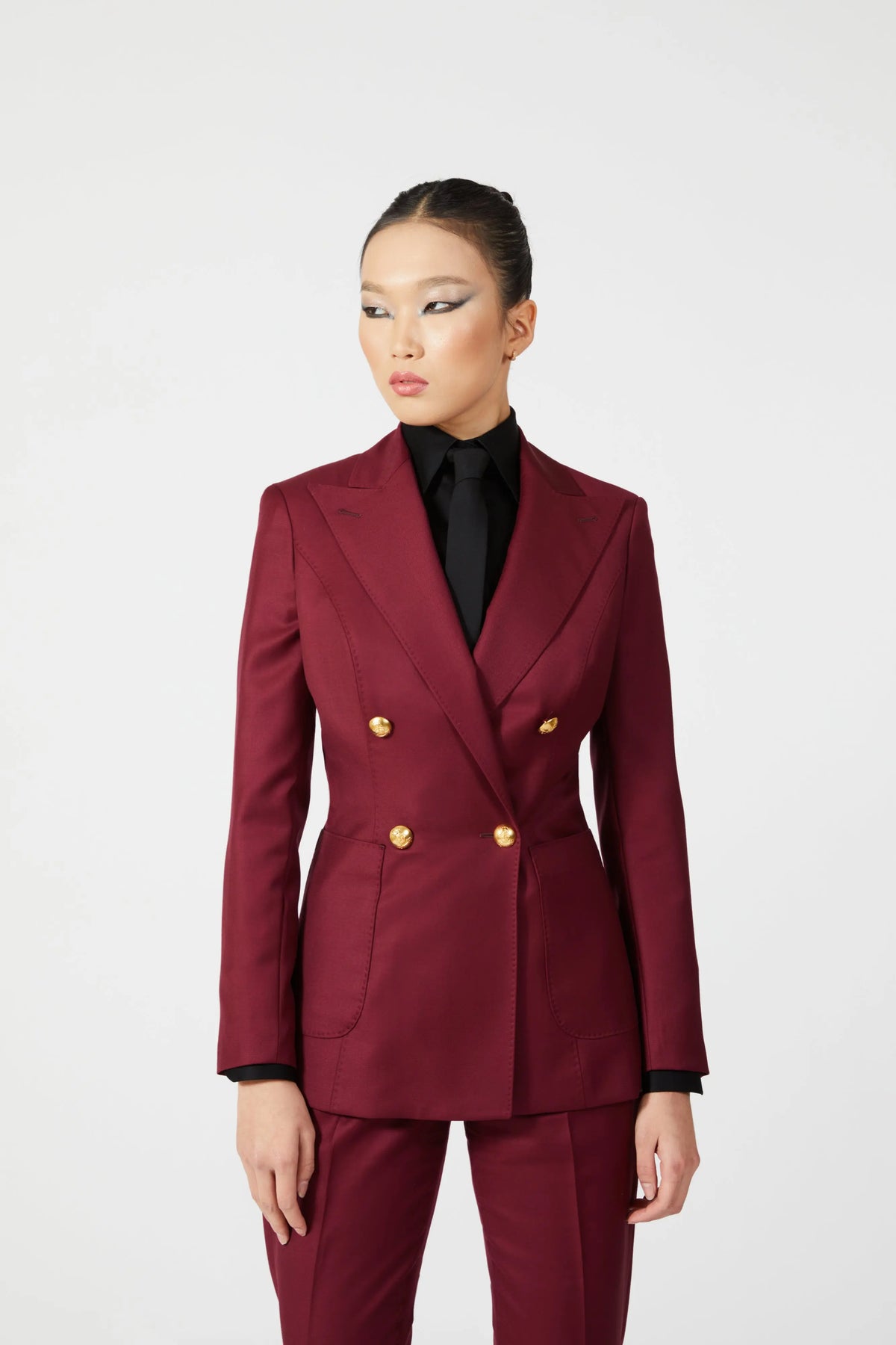 Merlot Double Breasted Suit with Gold Buttons - Alexandra Dobre
