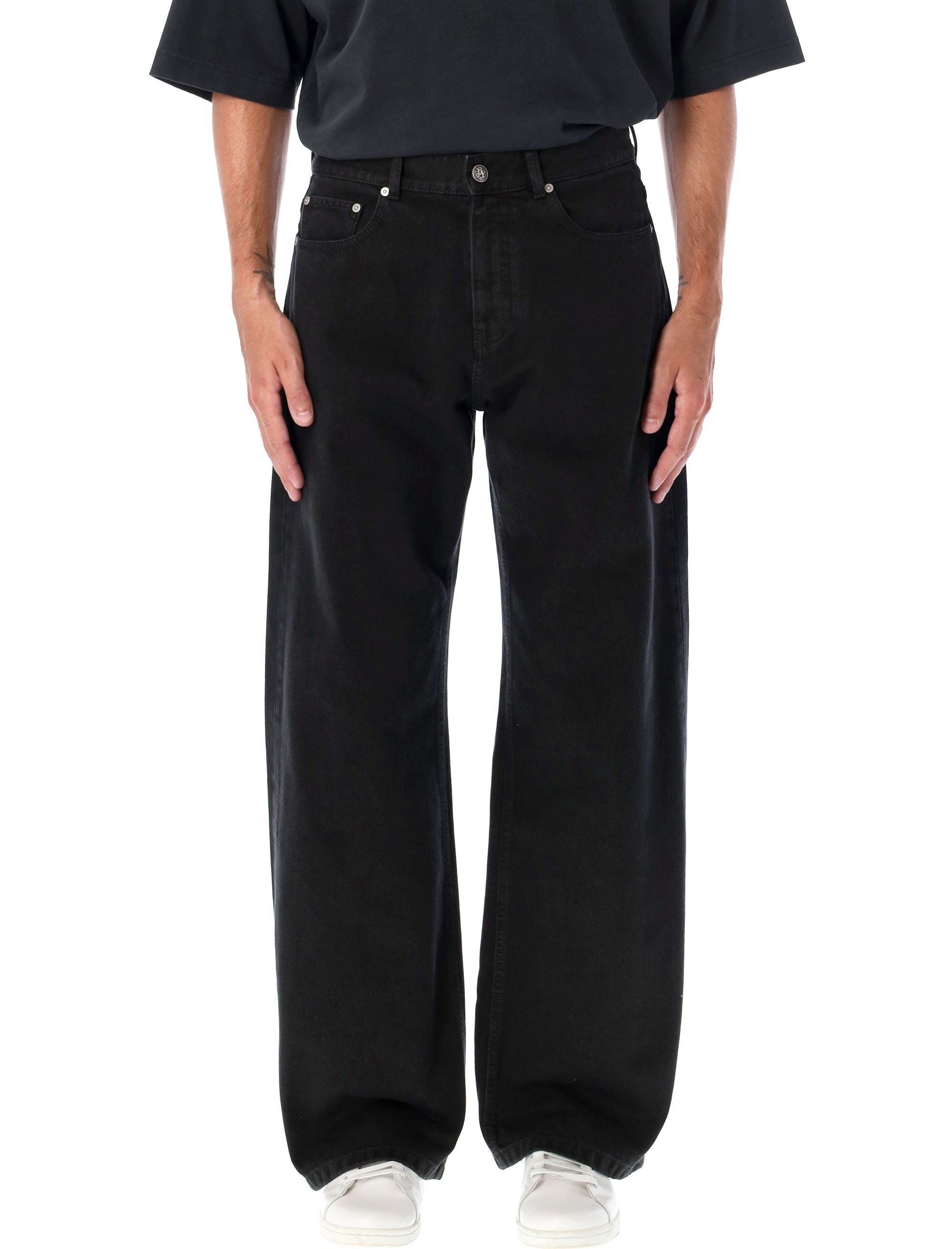 Palm Angels Men's Monogram Loose Denim Pant In Black