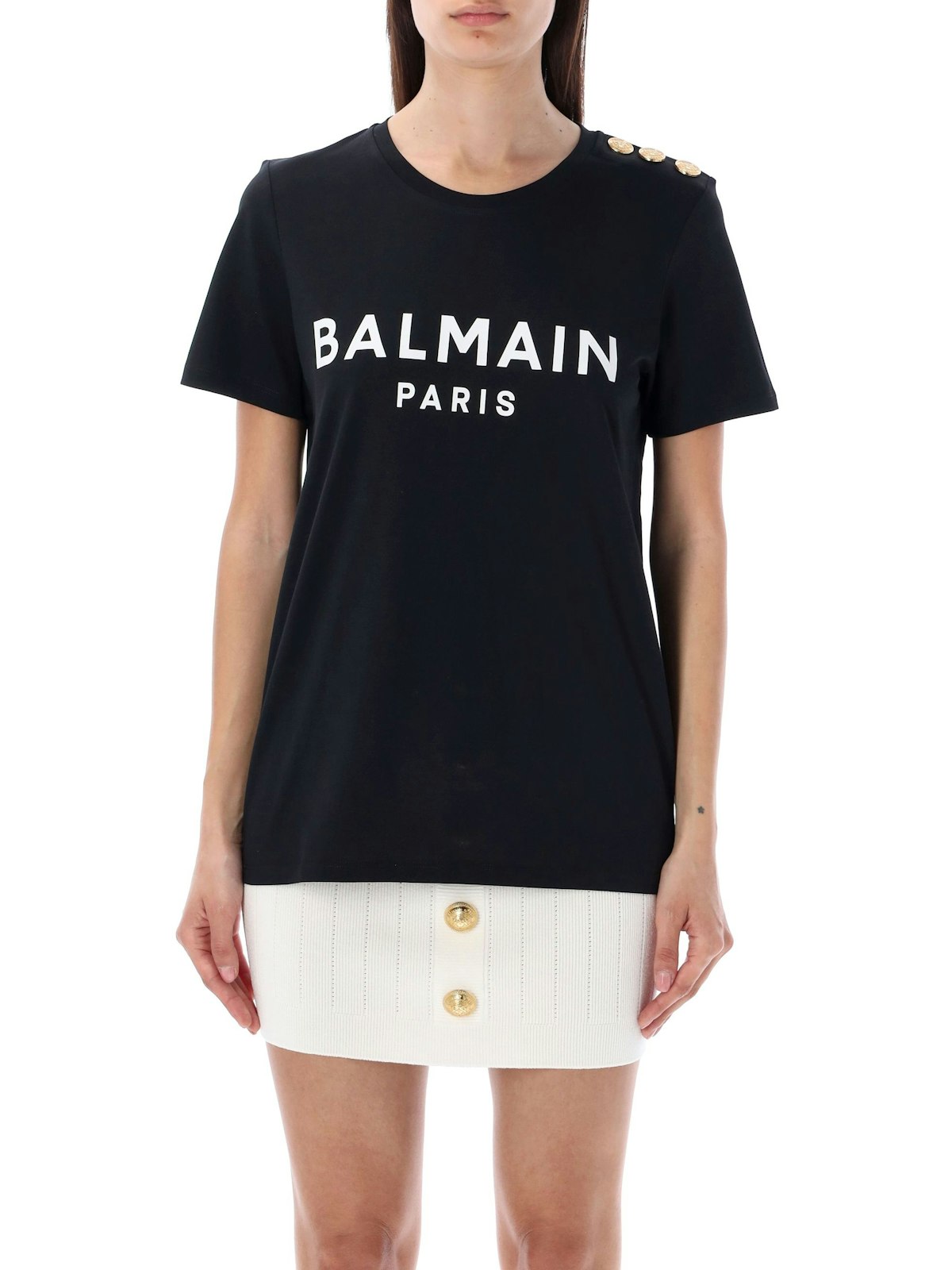 Shop Balmain Women's Flocked Paris T-shirt In Nero