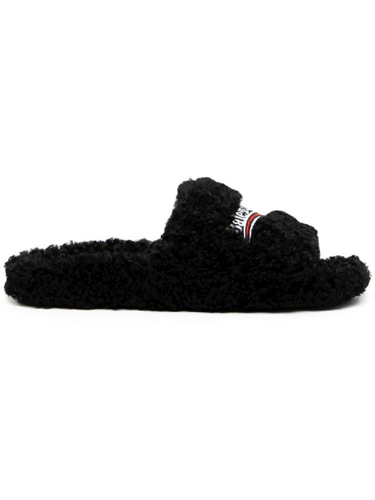 Shop Balenciaga Women's Furry Slide Sandals In Black