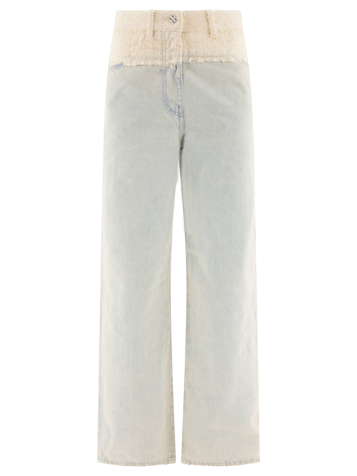 image of OVERSIZED DENIM AND TWEED MIXED JEANS WITH 4G DETAIL