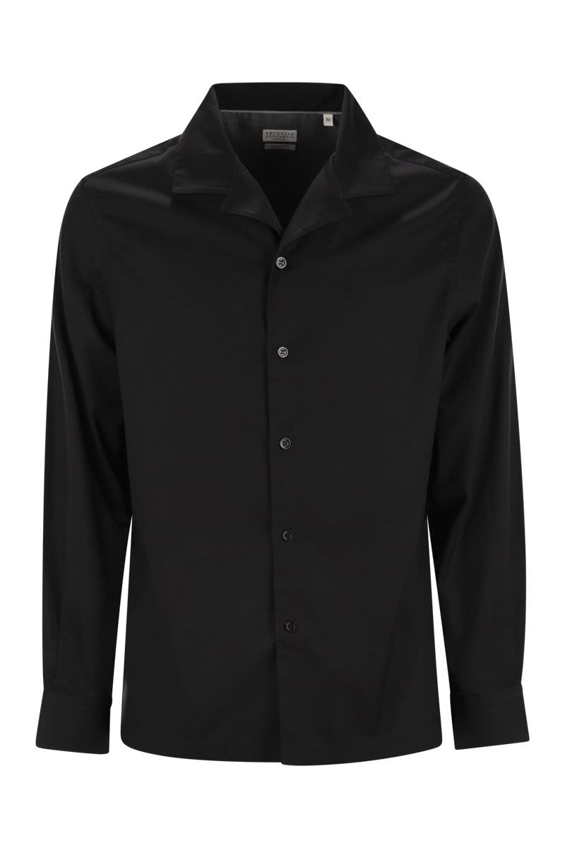 Brunello Cucinelli Dark Blue Silk And Cotton Blend Shirt In Black