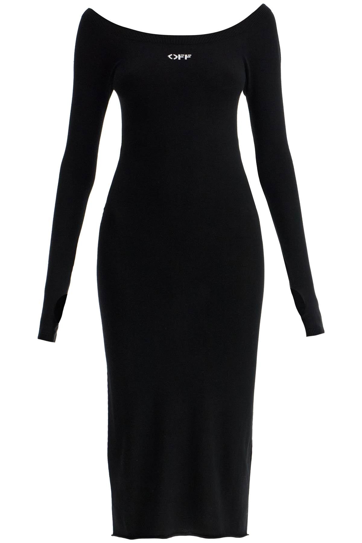 Off-white Viscose Knit Midi Dress With Logo Intarsia In Black