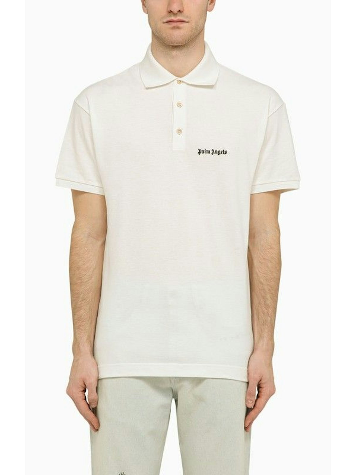 Shop Palm Angels Men's Cotton Polo Shirt With Logo In White