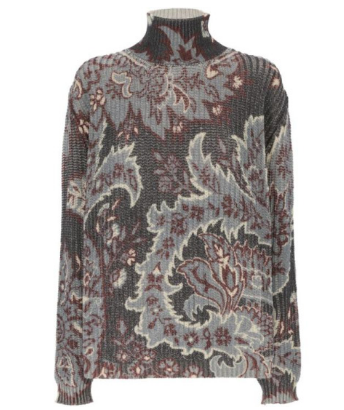 Etro Grey Floral Print Knitted Wool Sweater In Multicolour