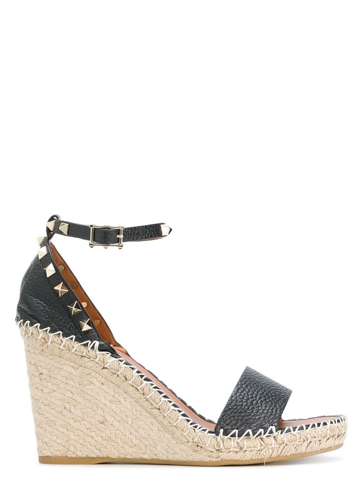 image of BLACK ESPARTO WEDGE WITH GOLDEN STUDS