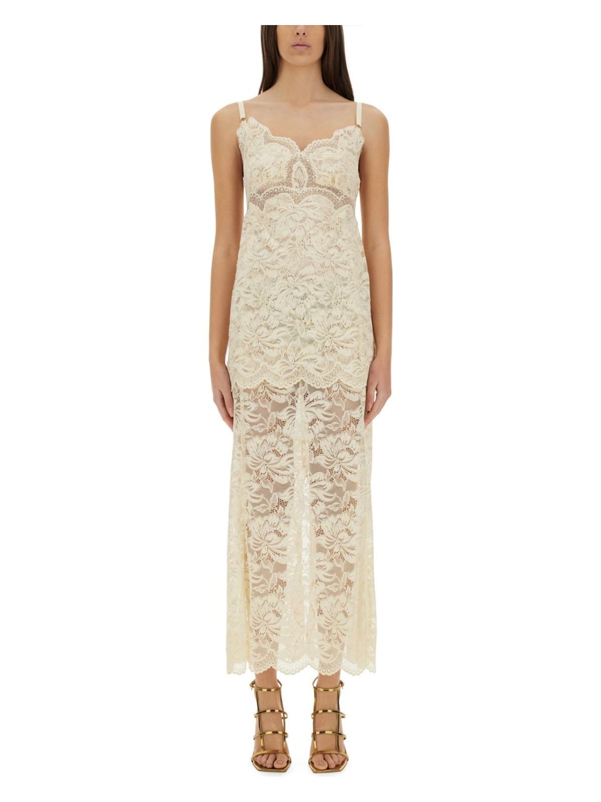 Rabanne Ivory Stretch Lace Evening Dress In Ivory