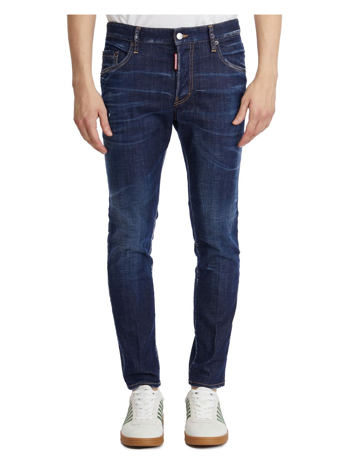 Dsquared2 Blue Jeans With Belt Loops And Logo Patch On The Rear In Denim Man In Blue