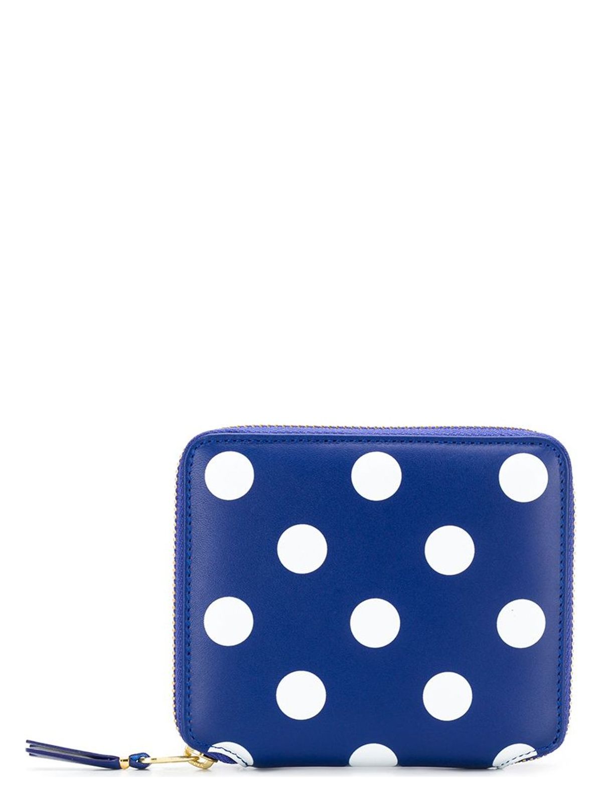 image of BLUE LEATHER WALLET WITH POLKA DOTS AND ZIP