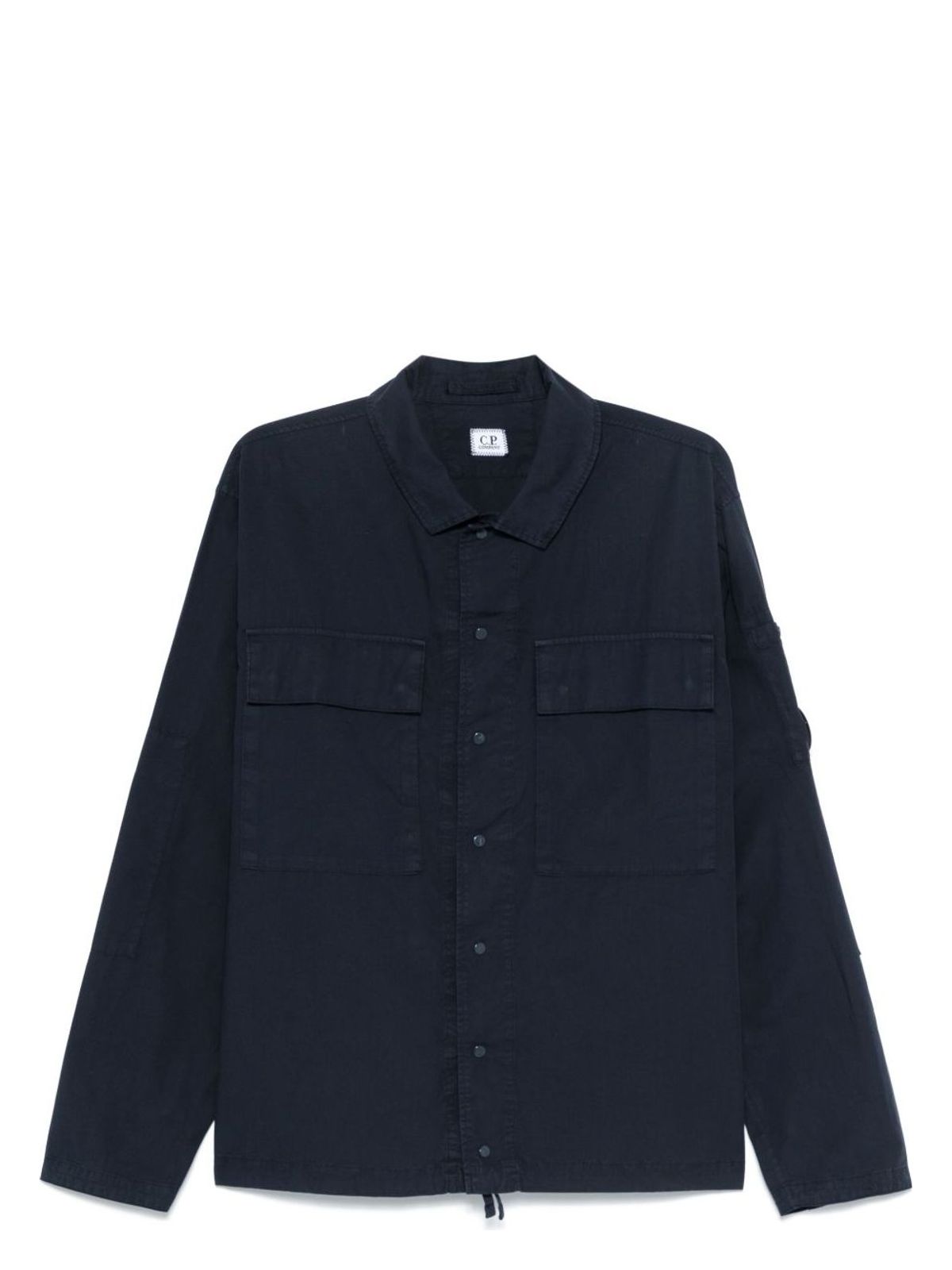 C.p. Company Blue Jacket With Classic Collar And Logo Patch On The Sleeve In Cotton Man