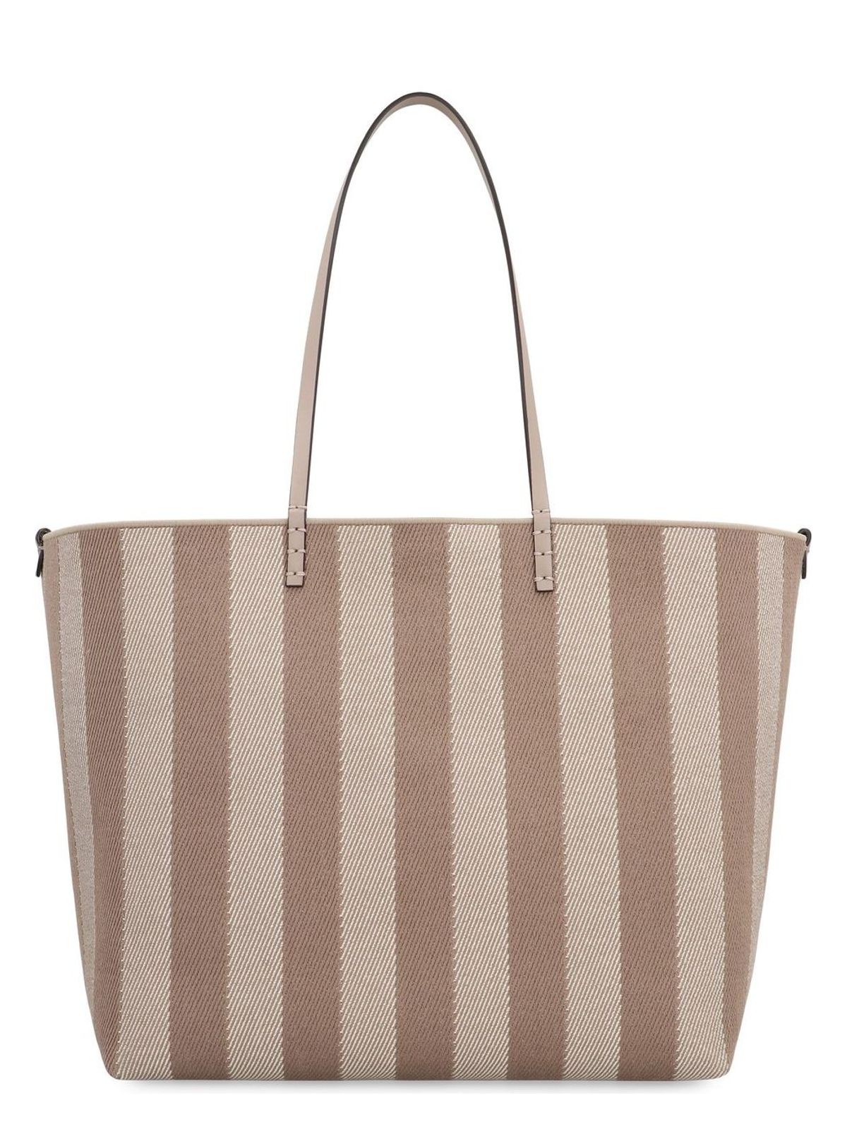 Fendi Reversible Shopper In Pequin Striped And Dove Grey Ff Fabric