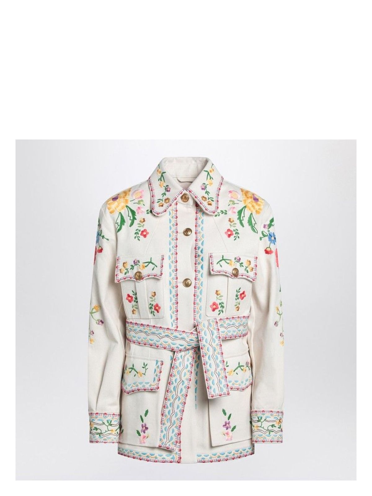 VALENTINO WOMEN'S ECRU EMBROIDERED DENIM JACKET
