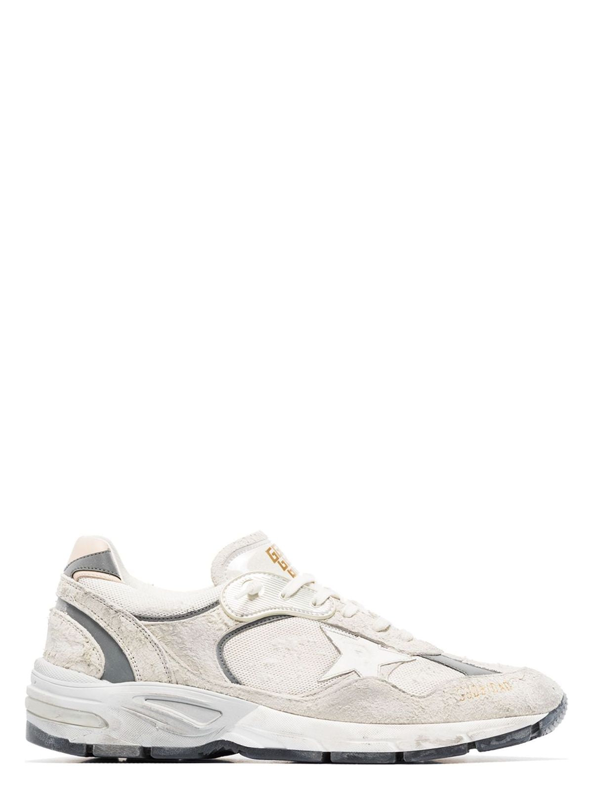 Golden Goose Running Dad Net And Suede Upper Leather Star And Heel Suede Spur Shoes In White