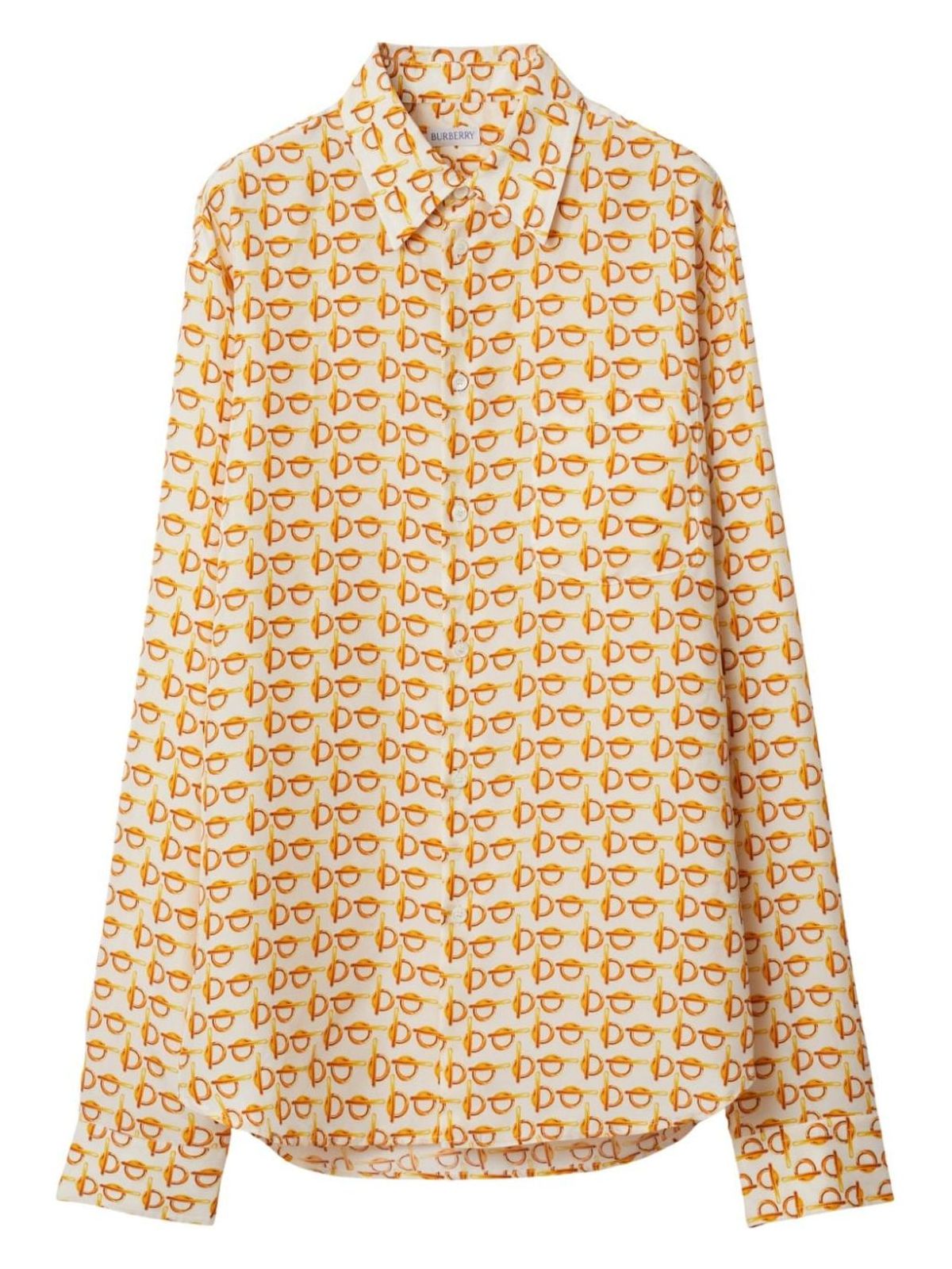 Burberry B-closure Print Silk Poplin Shirt In Beige