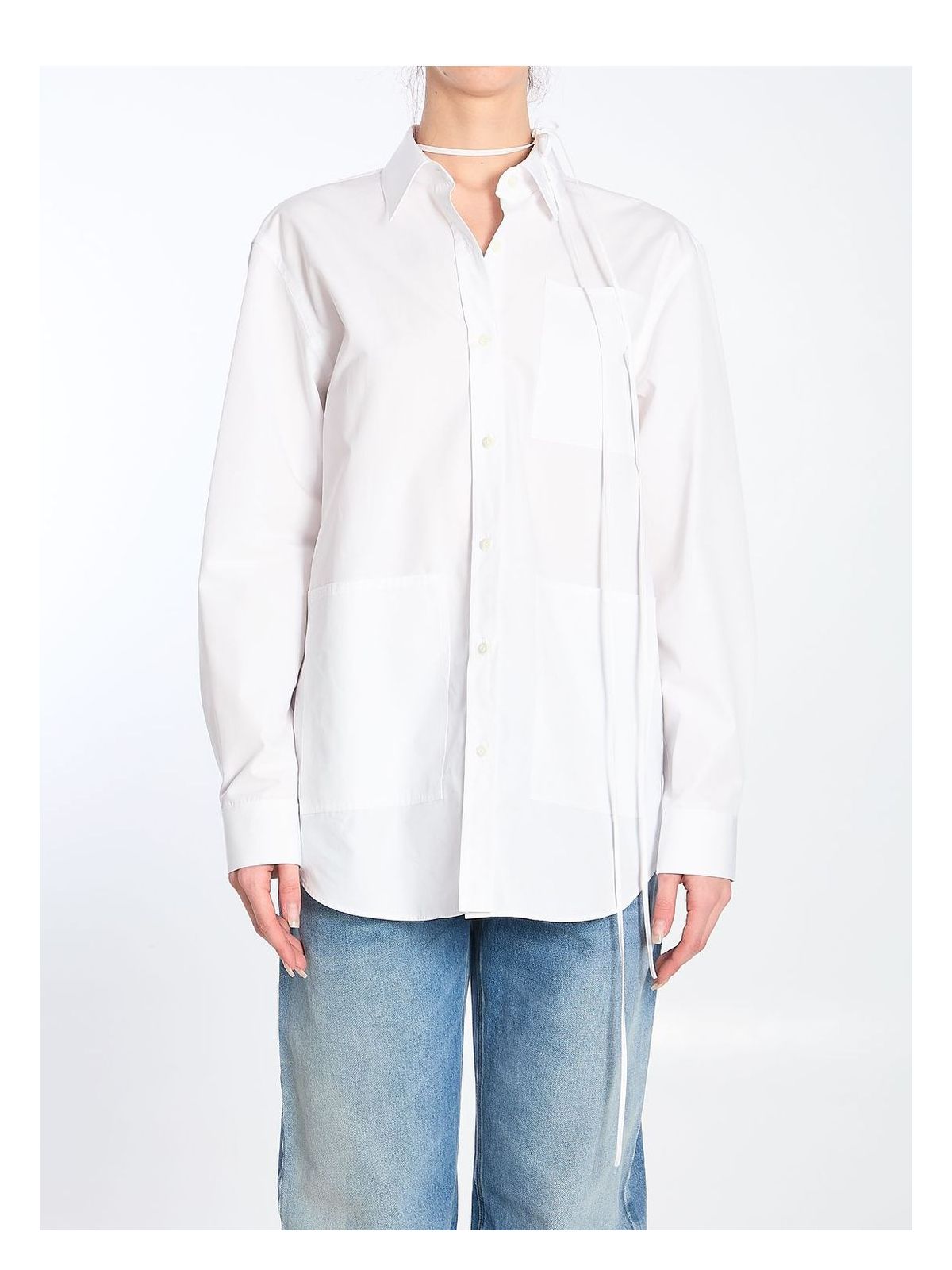 Gucci Cotton Poplin Shirt With Self-tie Neck Ribbon