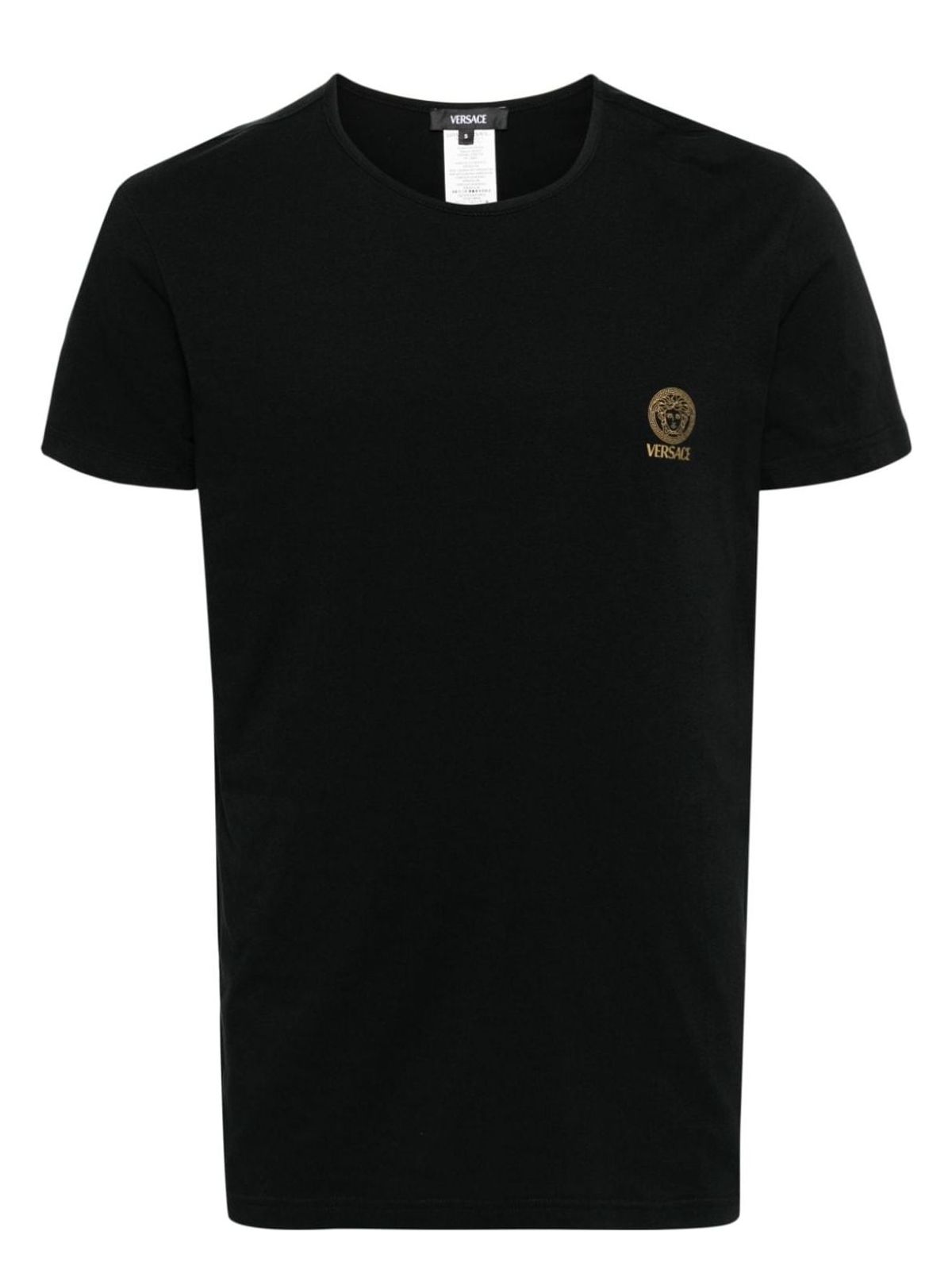 Versace Black Crewneck T-shirt With Medusa Logo Print In Stretch Cotton Man In Black