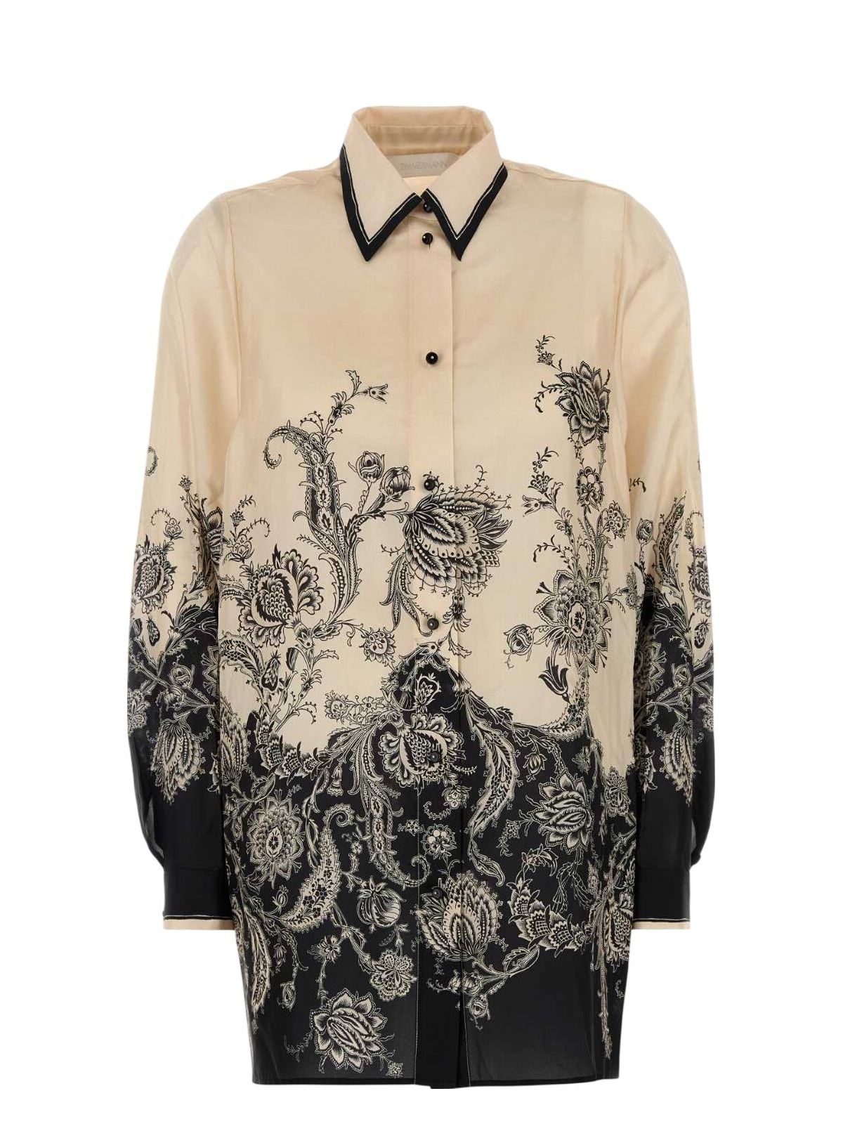 Zimmermann White Floral And Paisley Print Shirt With Contrasting Trim In Multi