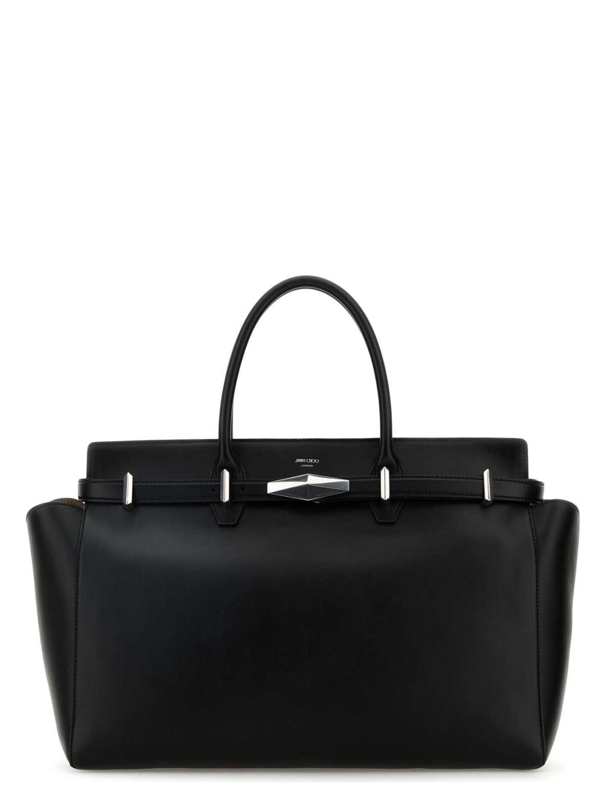 Jimmy Choo Black Leather Large Diamond Belted Shopping Bag