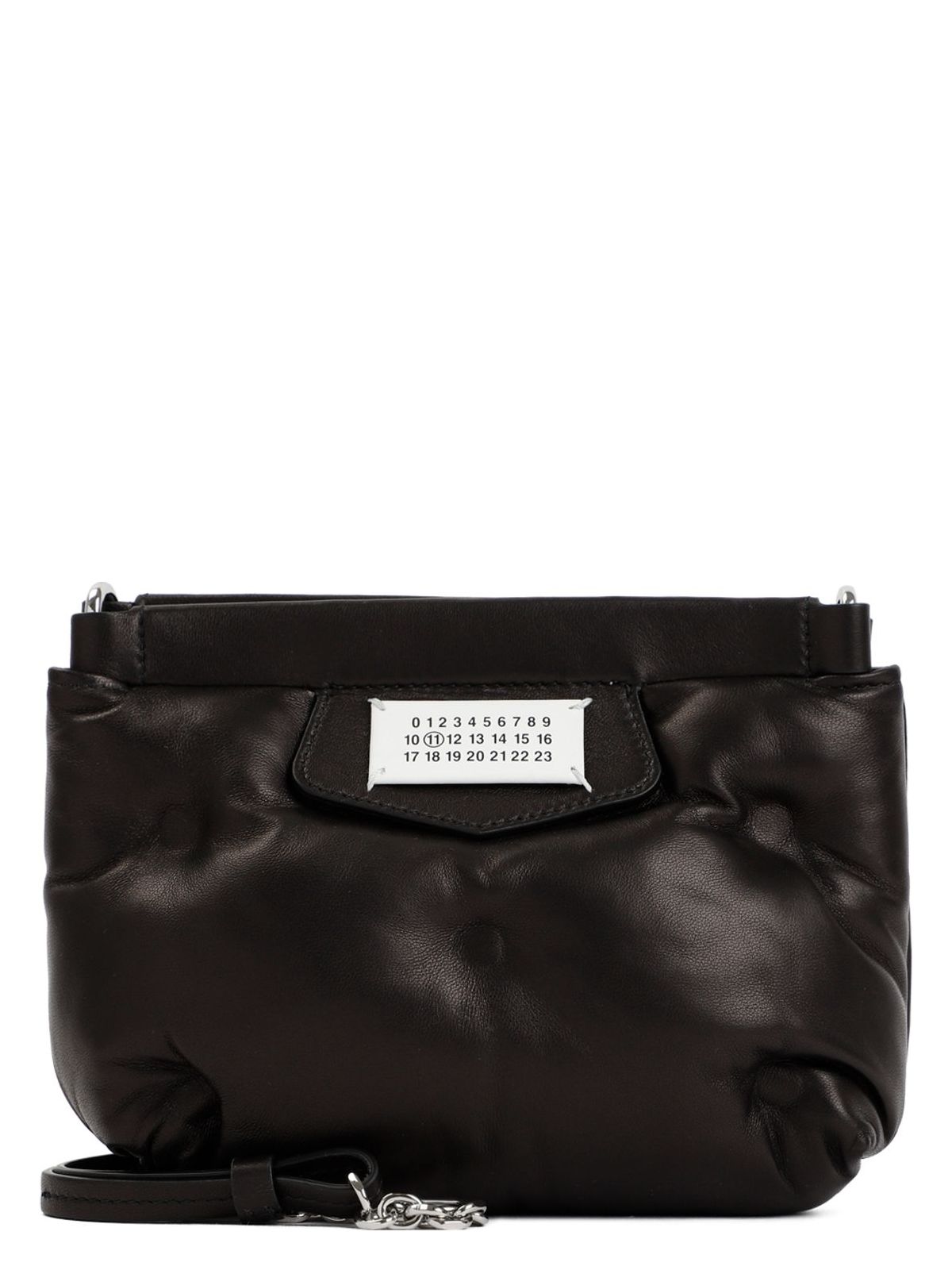 Maison Margiela Puffy Jet-black Leather Bag With Logo Patch And Silver Hardware