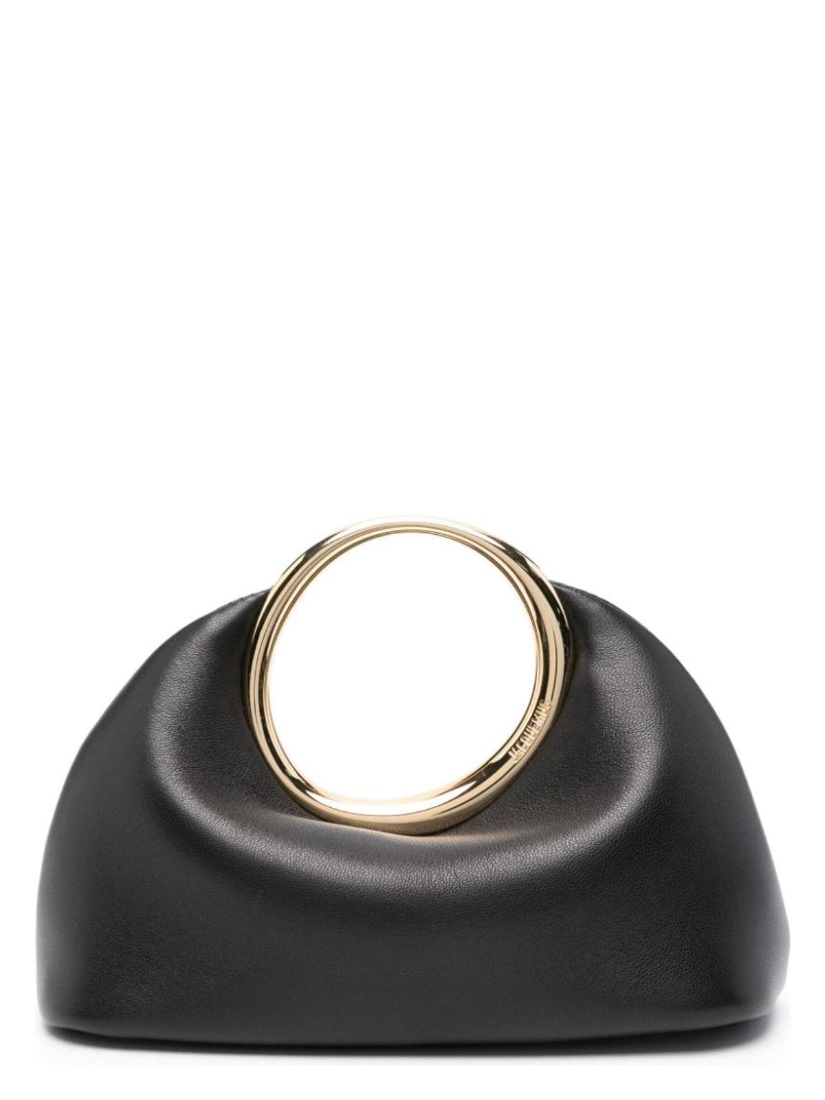 Jacquemus Lambskin Handbag With Circular Handle And Spacious Interior In Black