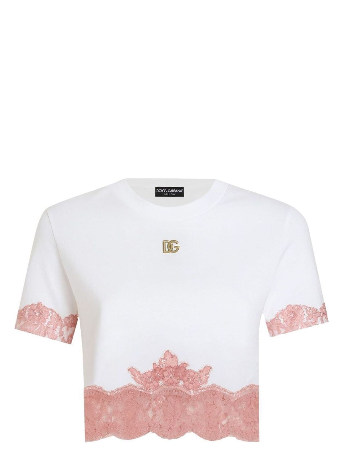 image of CROPPED JERSEY T-SHIRT WITH DG LOGO AND LACE INSERTS