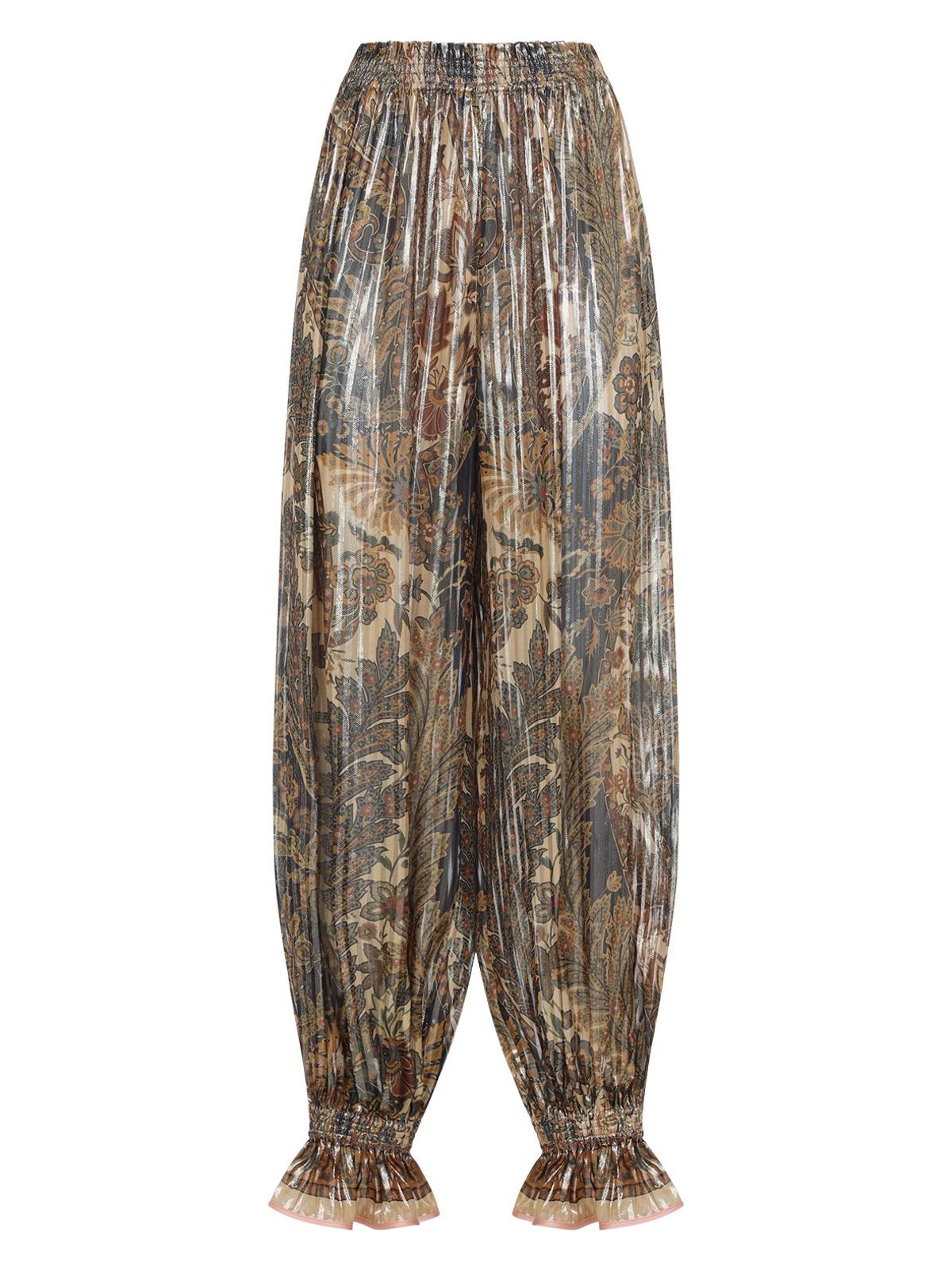 Valentino Beige Metallic Voyage Pleated Wide-leg Pants