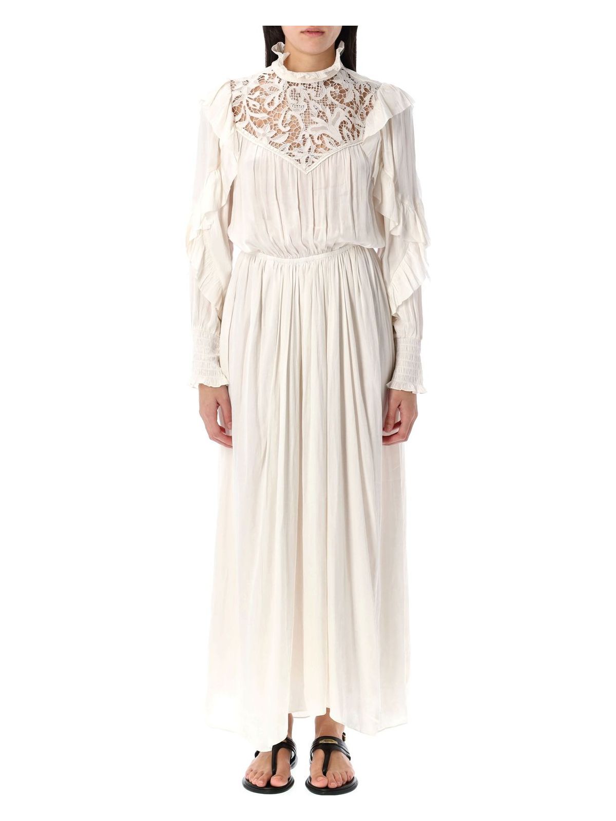 Isabel Marant Long Dress With Lace And Ruffles In Ecru
