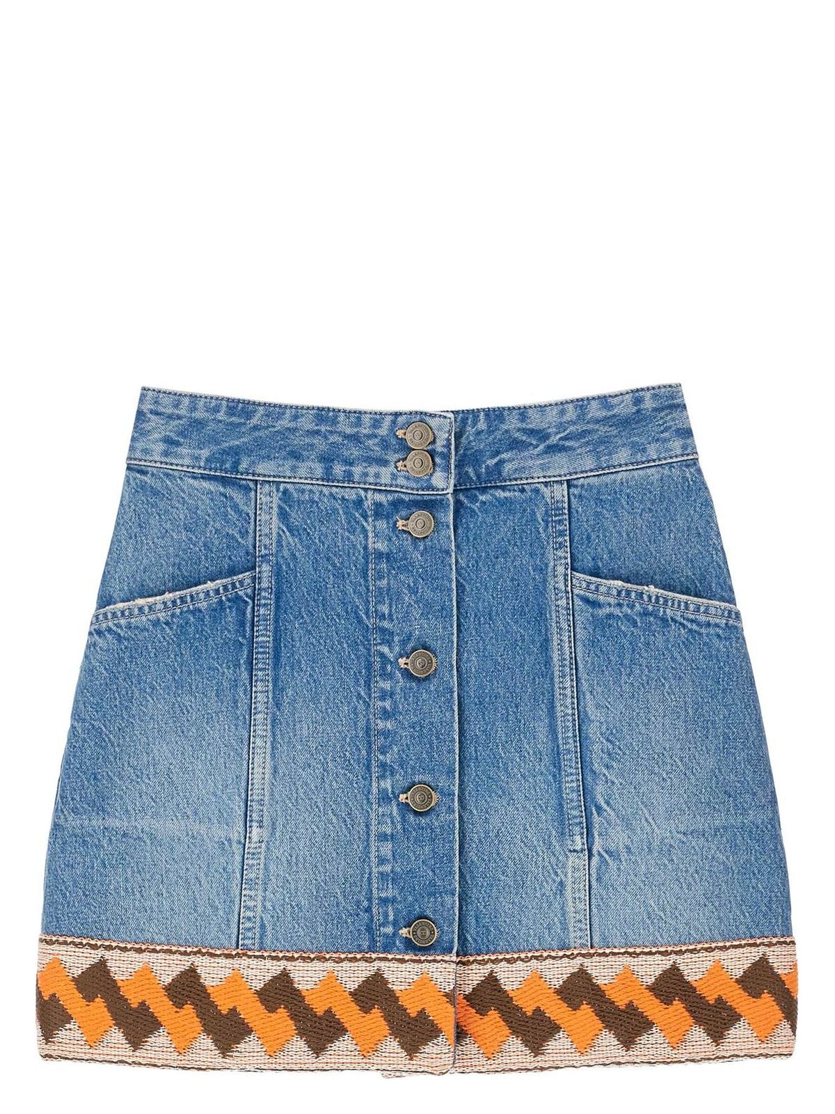 Valentino Garavani Denim Mini Skirt With Jacquard Trim In Blue
