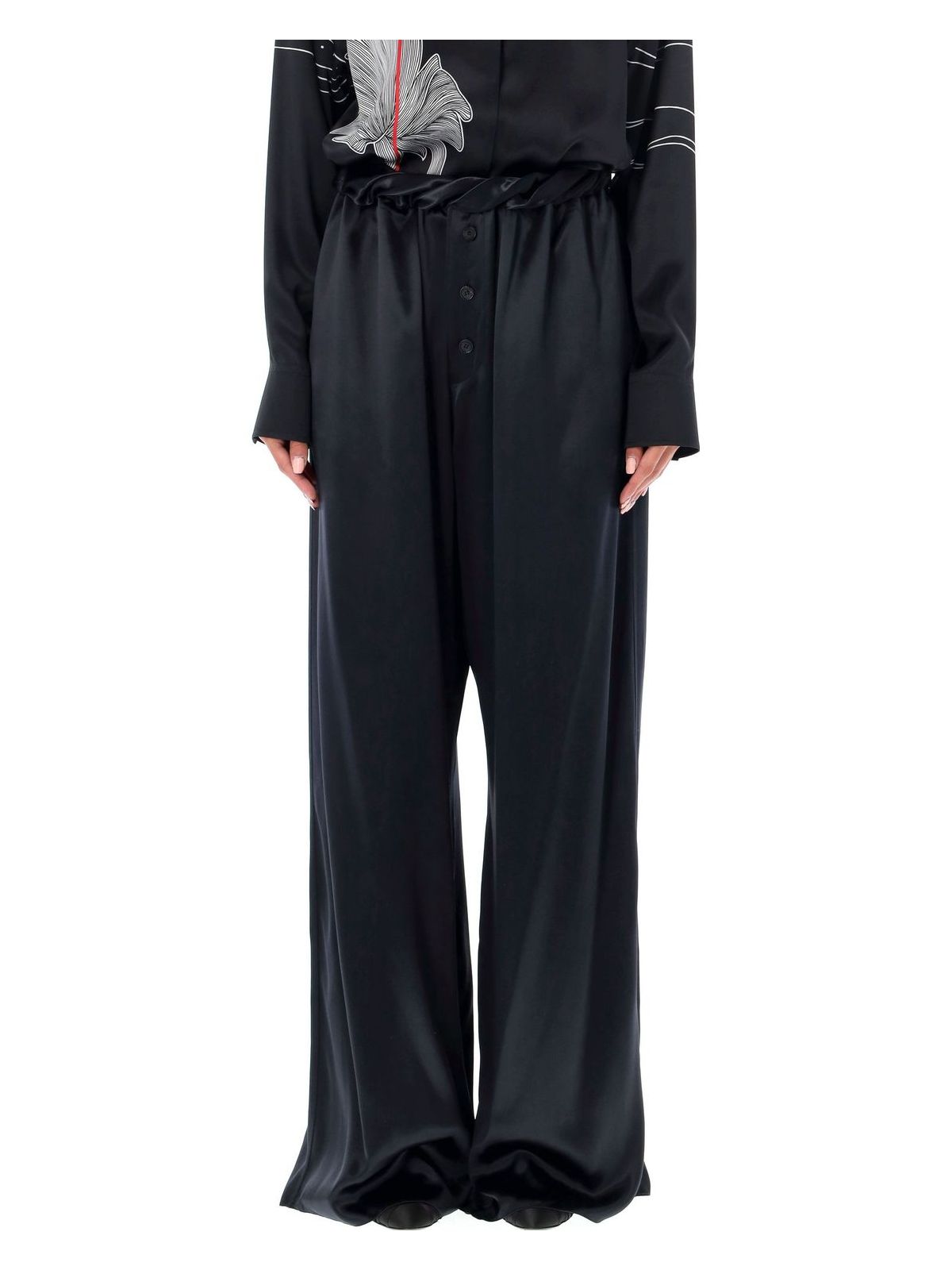 Ferragamo Gathered Satin Wide-leg Pajama Pants In Black